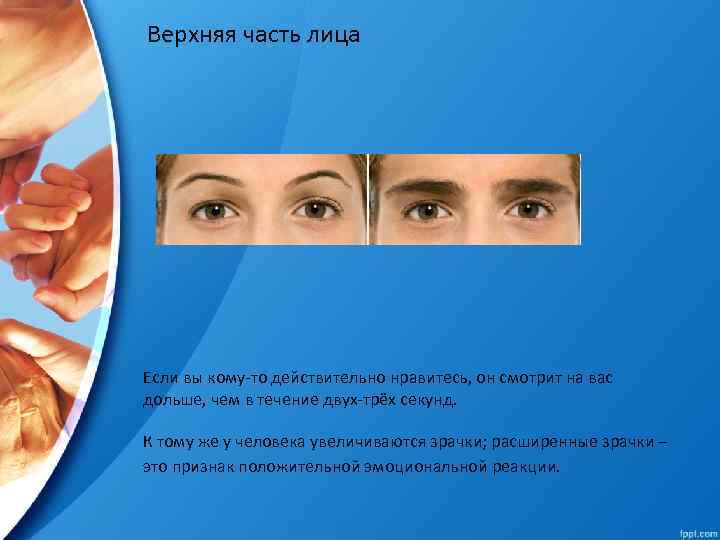 Верхняя часть лица Если вы кому-то действительно нравитесь, он смотрит на вас дольше, чем