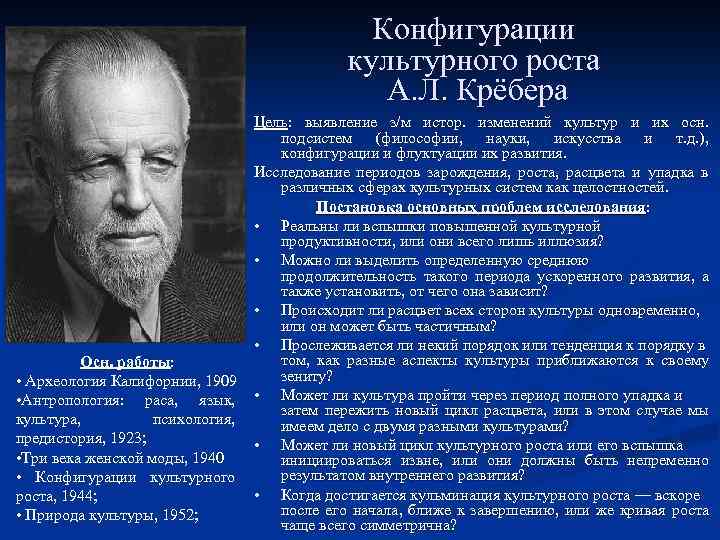 Конфигурации культурного роста А. Л. Крёбера Цель: выявление з/м истор. изменений культур и их