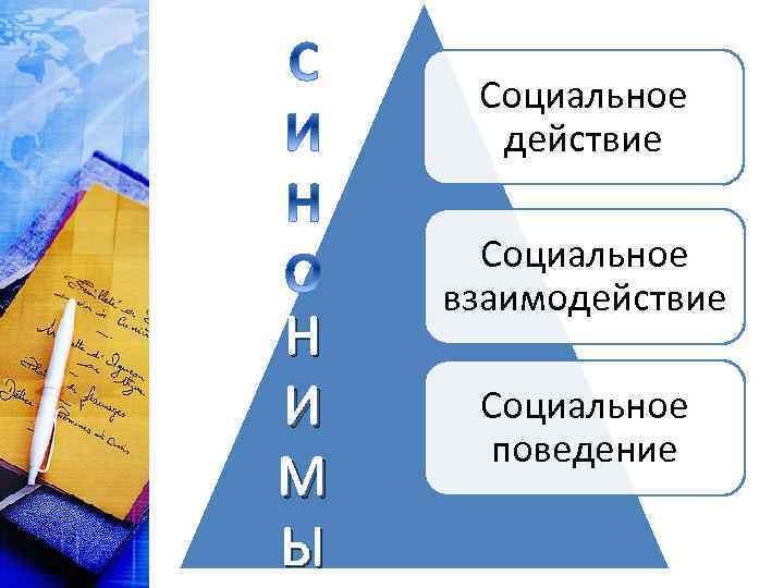 Социальное действие Н И М Ы Социальное взаимодействие Социальное поведение 