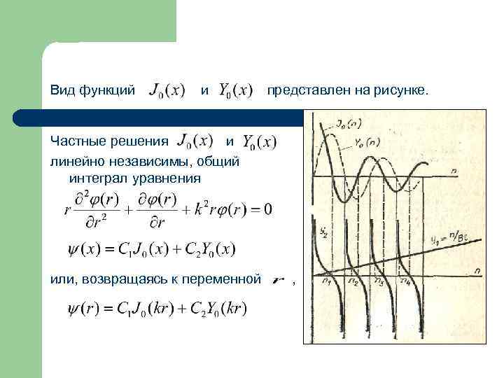 Вид функций и представлен на рисунке. Частные решения и линейно независимы, общий интеграл уравнения