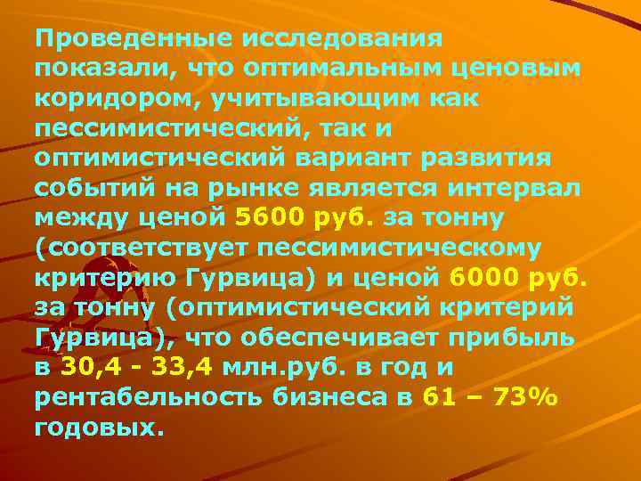 Проведенные исследования показали, что оптимальным ценовым коридором, учитывающим как пессимистический, так и оптимистический вариант