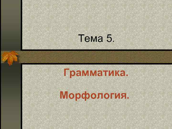Тема 5. Грамматика. Морфология. 