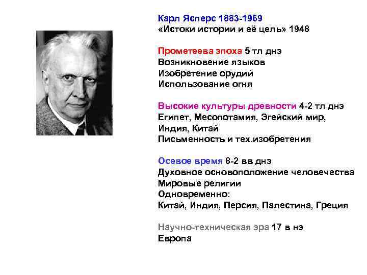 Какие периоды выделяет к ясперс рисуя схему мировой истории