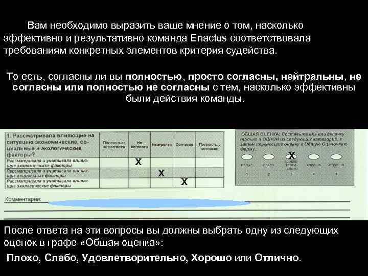 Вам необходимо выразить ваше мнение о том, насколько эффективно и результативно команда Enactus соответствовала