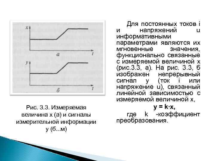  Для постоянных токов i и напряжений u информативными параметрами являются их мгновенные значения,