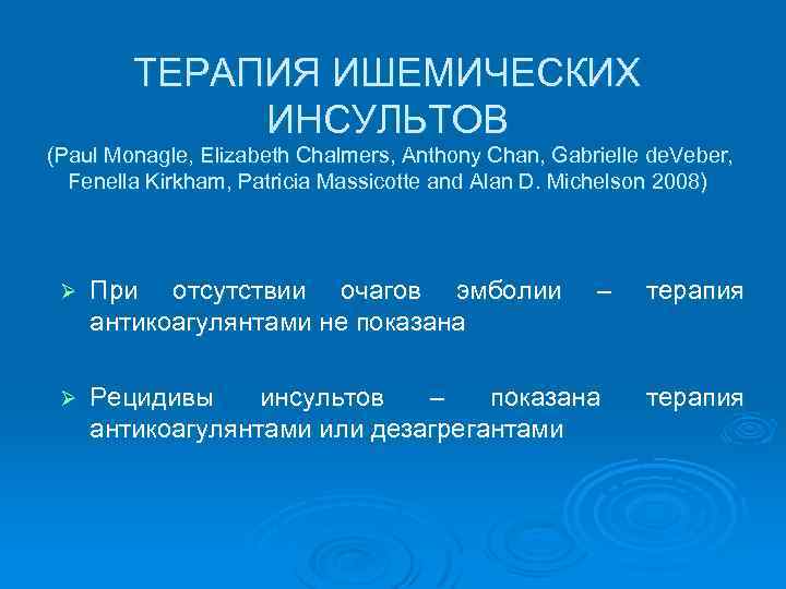  ТЕРАПИЯ ИШЕМИЧЕСКИХ ИНСУЛЬТОВ (Paul Monagle, Elizabeth Chalmers, Anthony Chan, Gabrielle de. Veber, Fenella