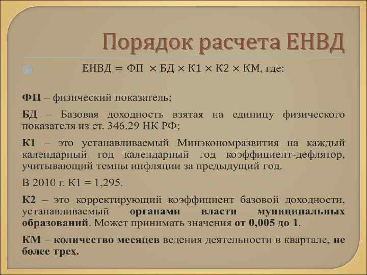 Порядок расчета ЕНВД 