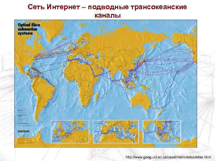 Сеть Интернет – подводные трансокеанские каналы http: //www. geog. ucl. ac. uk/casa/martin/atlas. html 