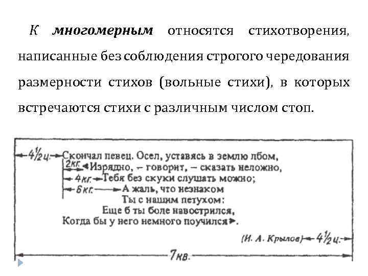 К многомерным относятся стихотворения, написанные без соблюдения строгого чередования размерности стихов (вольные стихи), в