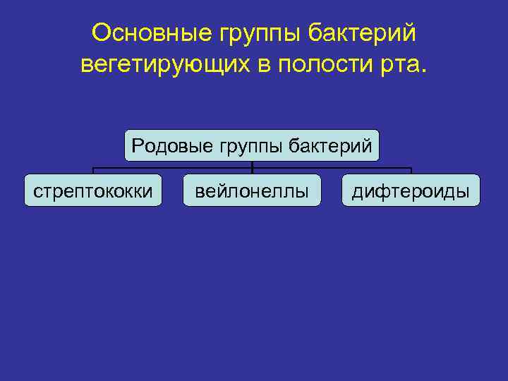 Основные группы бактерий вегетирующих в полости рта. Родовые группы бактерий стрептококки вейлонеллы дифтероиды 