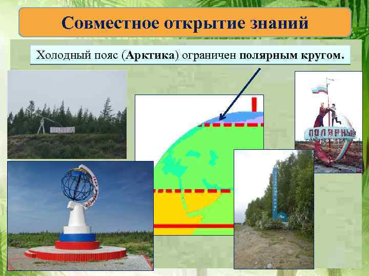 Совместное открытие знаний Холодный пояс (Арктика) ограничен полярным кругом. 