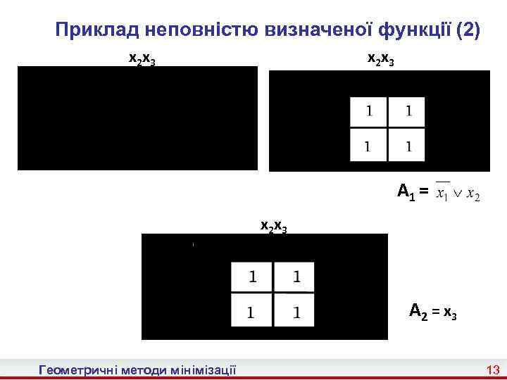 Приклад неповністю визначеної функції (2) х2 х3 A 1 = х2 х3 A 2
