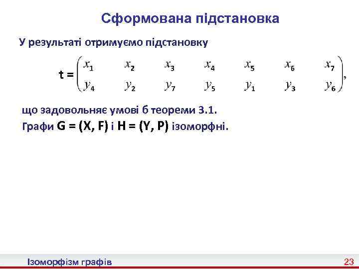 Сформована підстановка У результаті отримуємо підстановку t = що задовольняє умові б теореми 3.