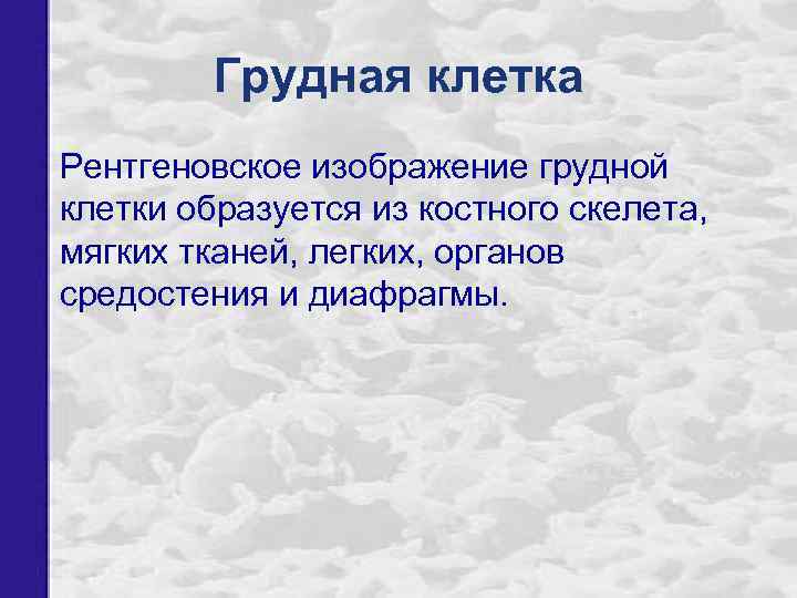 Грудная клетка Рентгеновское изображение грудной клетки образуется из костного скелета, мягких тканей, легких, органов