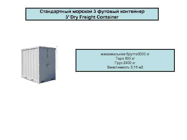Стандартный морской 3 футовый контейнер 3' Dry Freight Container максимальное брутто 3000 кг Тара