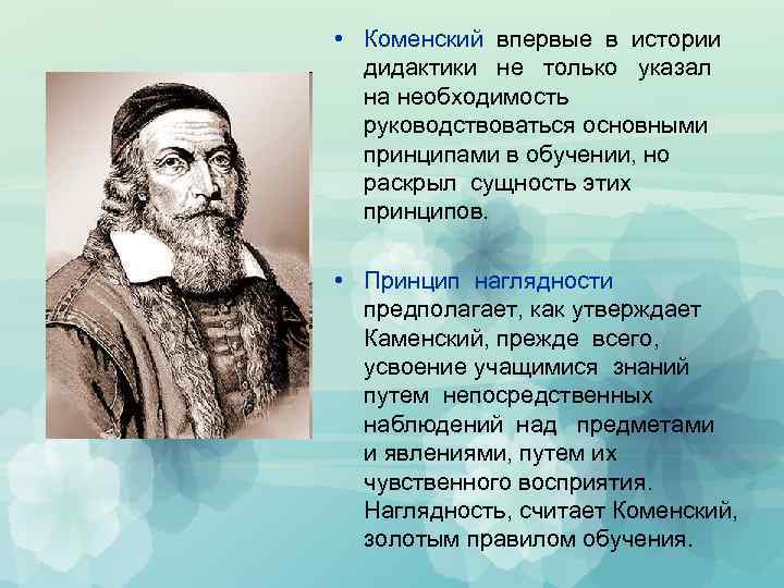 Золотым правилом дидактики коменский считал принцип