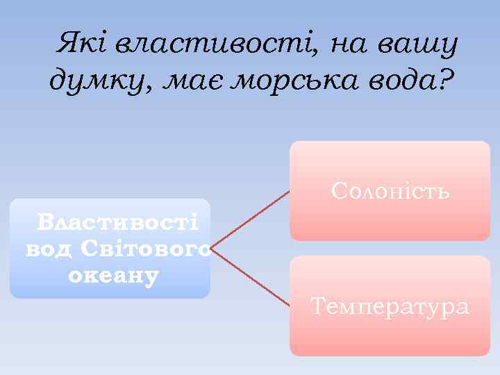 Які властивості, на вашу думку, має морська вода? Солоність Властивості вод Світового океану Температура