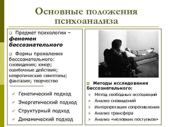 Основные положения психоанализа q Предмет психологии – феномен бессознательного Формы проявления бессознательного: q сновидения;