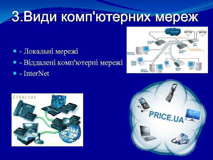 3. Види комп'ютерних мереж - Локальні мережі - Віддалені комп'ютерні мережі - Inter. Net