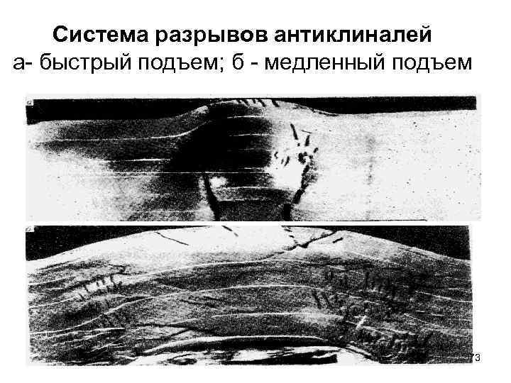 Система разрывов антиклиналей а- быстрый подъем; б - медленный подъем 73 