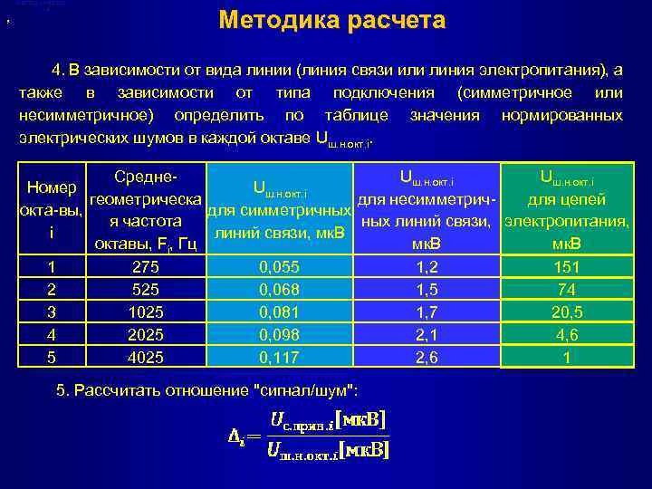 , Методическая база Методика расчета 4. В зависимости от вида линии (линия связи или
