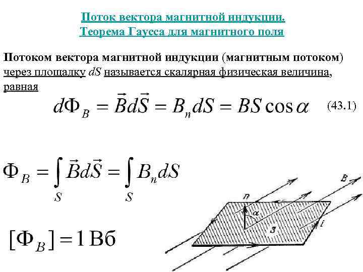 Поток вектора магнитной индукции. Теорема Гаусса для магнитного поля Потоком вектора магнитной индукции (магнитным