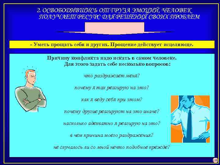 2. ОСВОБОДИВШИСЬ ОТ ГРУЗА ЭМОЦИЙ, ЧЕЛОВЕК ПОЛУЧАЕТ РЕСУРС ДЛЯ РЕШЕНИЯ СВОИХ ПРОБЛЕМ - Уметь