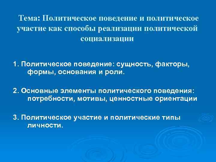 План по теме политическое поведение