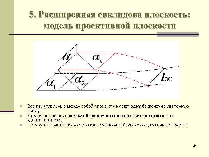 5. Расширенная евклидова плоскость: модель проективной плоскости n n n Все параллельные между собой