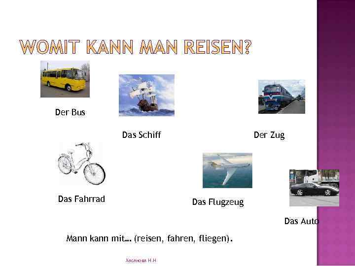 Der Bus Das Schiff Das Fahrrad Der Zug Das Flugzeug Das Auto Mann kann