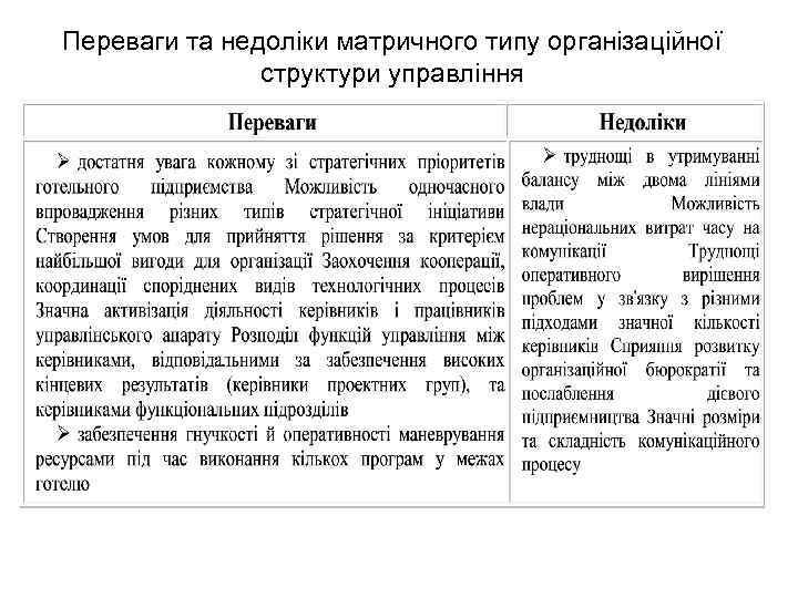 Переваги та недоліки матричного типу організаційної структури управління 