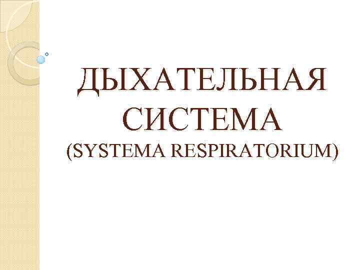 ДЫХАТЕЛЬНАЯ СИСТЕМА (SYSTEMA RESPIRATORIUM) 