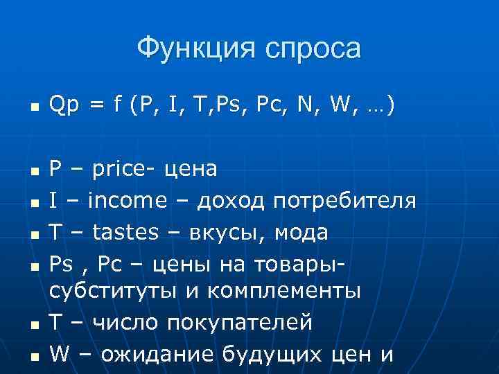 Линейная функция спроса n Qd = a – b х Р n а Линейная функция спроса n Qd = a – b х Р n а