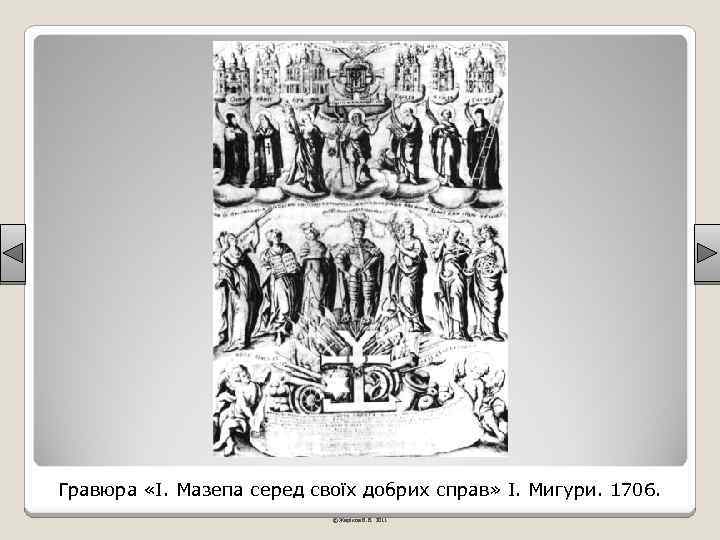 Гравюра «І. Мазепа серед своїх добрих справ» І. Мигури. 1706. © Жаріков В. В.