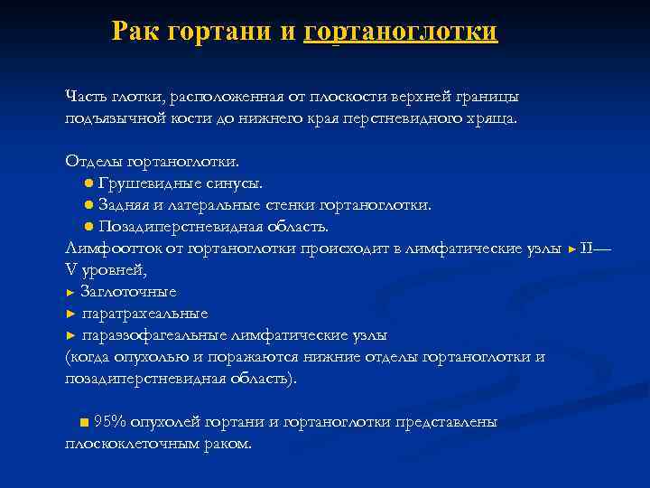 Рак гортани и гортаноглотки Часть глотки, расположенная от плоскости верхней границы подъязычной кости до