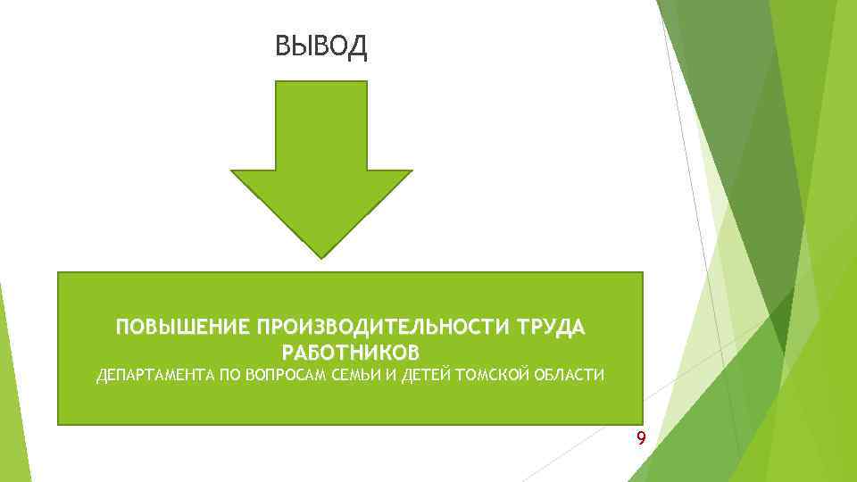 ВЫВОД ПОВЫШЕНИЕ ПРОИЗВОДИТЕЛЬНОСТИ ТРУДА РАБОТНИКОВ ДЕПАРТАМЕНТА ПО ВОПРОСАМ СЕМЬИ И ДЕТЕЙ ТОМСКОЙ ОБЛАСТИ 9