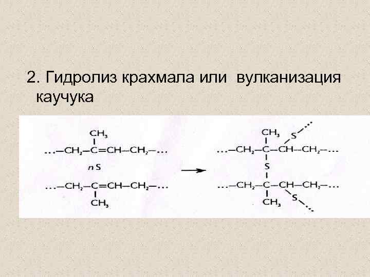 2. Гидролиз крахмала или вулканизация каучука 