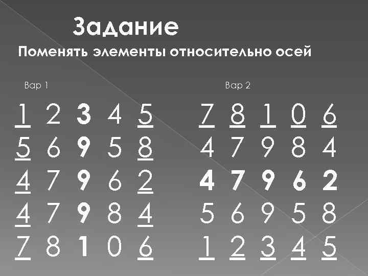 Задание Поменять элементы относительно осей Вар 1 1 5 4 4 7 2 6