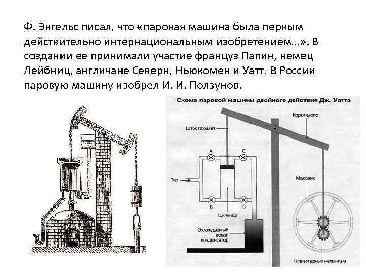 Ф. Энгельс писал, что «паровая машина была первым действительно интернациональным изобретением…» . В создании