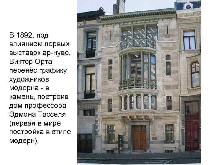 В 1892, под влиянием первых выставок ар-нуво, Виктор Орта перенёс графику художников модерна -