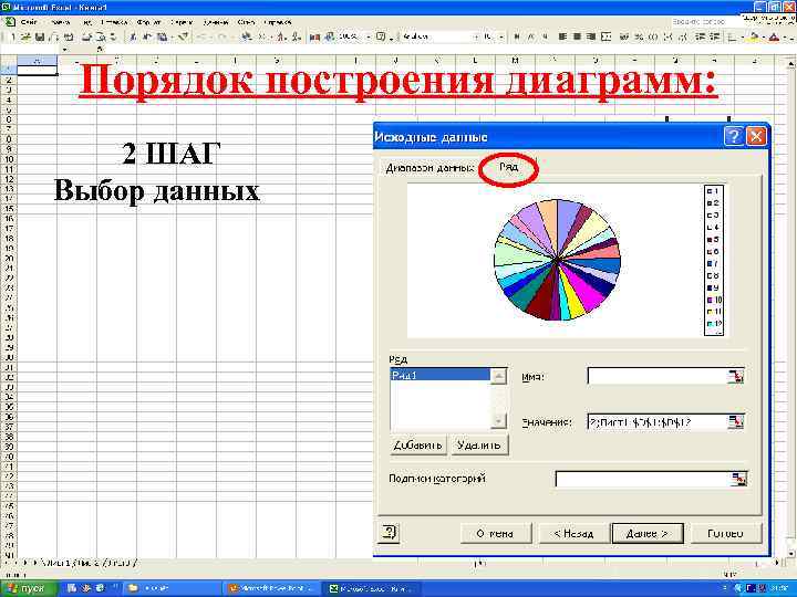 Порядок построения диаграмм: 2 ШАГ Выбор данных 