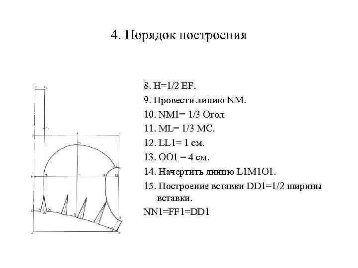 4. Порядок построения 8. H=1/2 EF. 9. Провести линию NM. 10. NM 1= 1/3