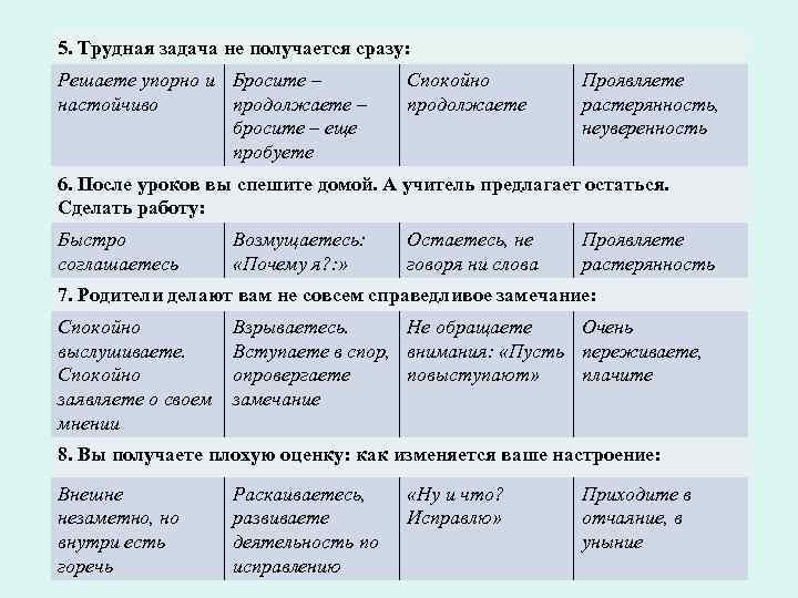 5. Трудная задача не получается сразу: Решаете упорно и Бросите – настойчиво продолжаете –