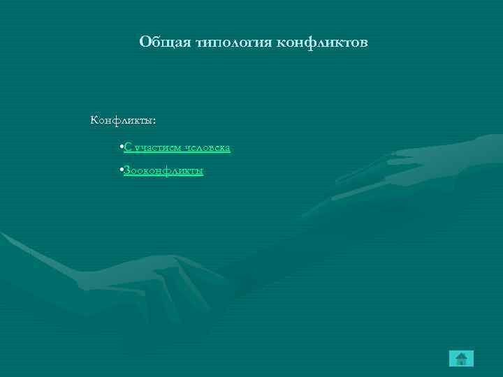 Общая типология конфликтов Конфликты: • С участием человека • Зооконфликты 