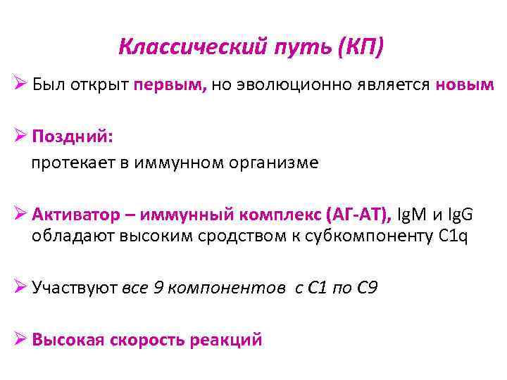 Классический путь (КП) Ø Был открыт первым, но эволюционно является новым Ø Поздний: протекает