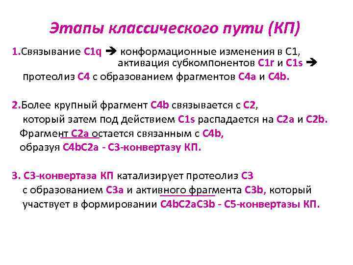 Этапы классического пути (КП) 1. Связывание С 1 q конформационные изменения в С 1,