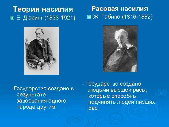 Теория насилия ý Расовая насилия ý Е. Дюринг (1833 -1921) - Государство создано в