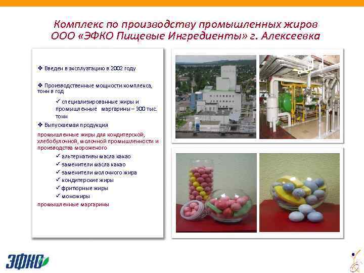 Комплекс по производству промышленных жиров ООО «ЭФКО Пищевые Ингредиенты» г. Алексеевка v Введен в
