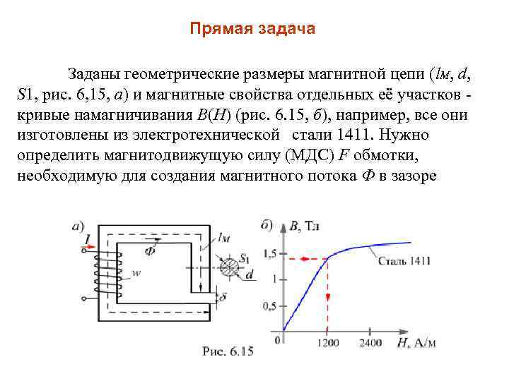 Прямая задача Заданы геометрические размеры магнитной цепи (l. M, d, S 1, рис. 6,
