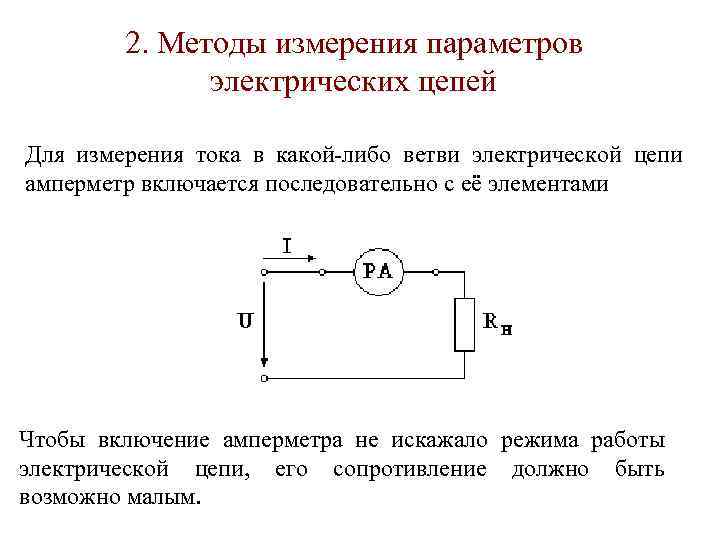 2. Методы измерения параметров электрических цепей Для измерения тока в какой-либо ветви электрической цепи